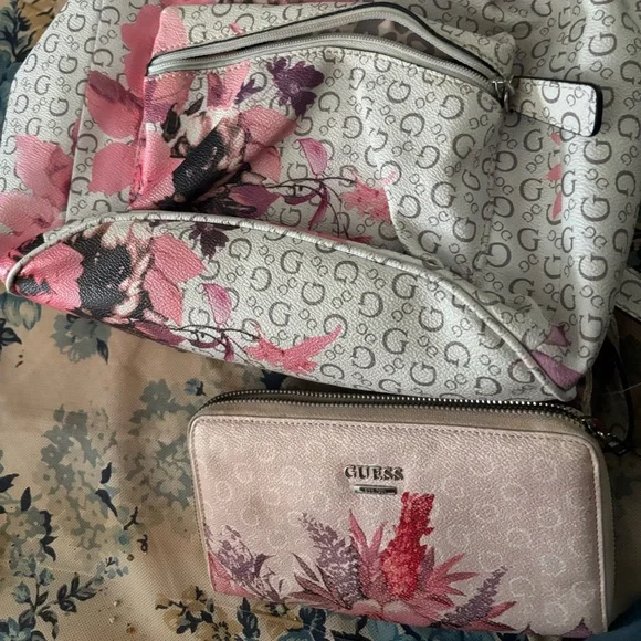 Guess | Bags | Guess Pink And Cream Floral Backpack | Poshmark